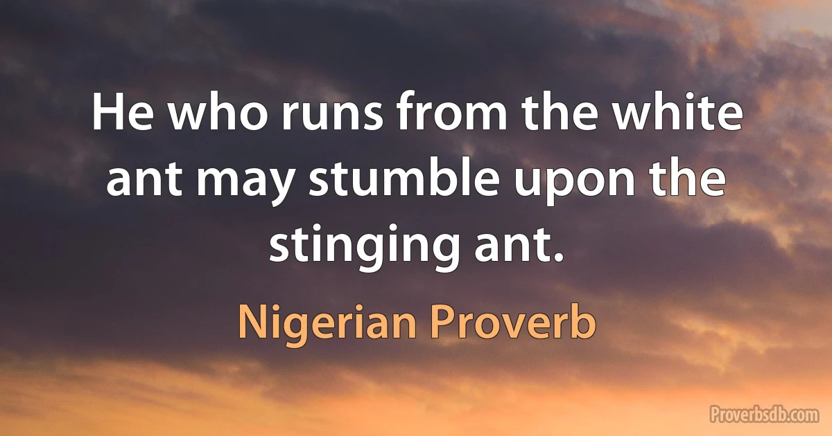 He who runs from the white ant may stumble upon the stinging ant. (Nigerian Proverb)