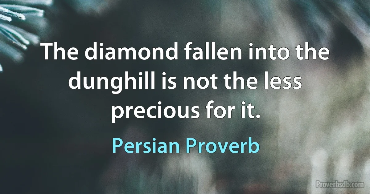 The diamond fallen into the dunghill is not the less precious for it. (Persian Proverb)