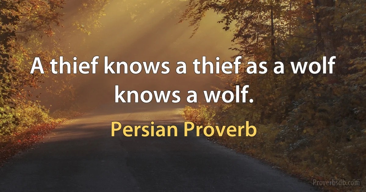 A thief knows a thief as a wolf knows a wolf. (Persian Proverb)