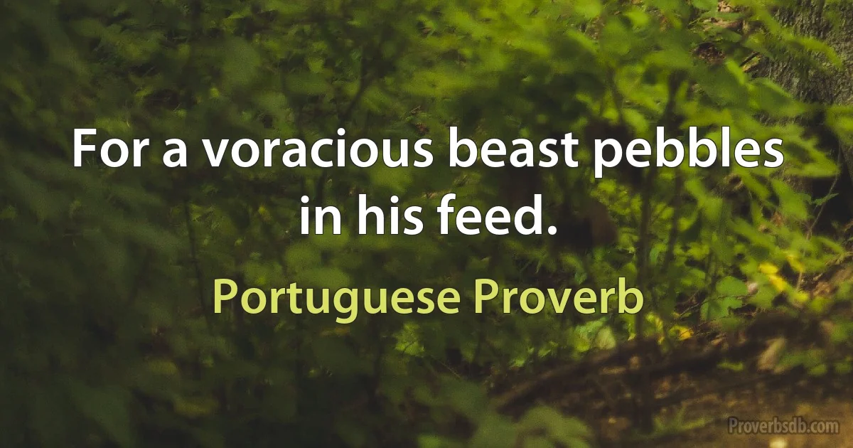 For a voracious beast pebbles in his feed. (Portuguese Proverb)