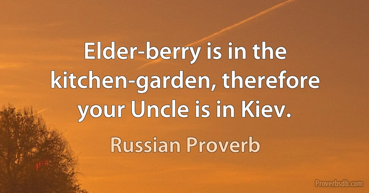 Elder-berry is in the kitchen-garden, therefore your Uncle is in Kiev. (Russian Proverb)