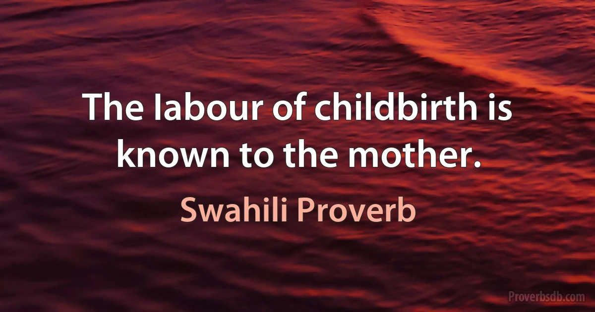 The Iabour of childbirth is known to the mother. (Swahili Proverb)