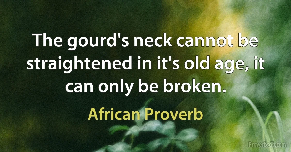 The gourd's neck cannot be straightened in it's old age, it can only be broken. (African Proverb)