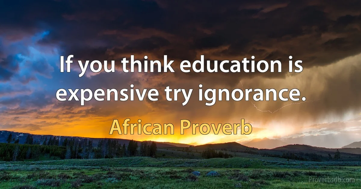 If you think education is expensive try ignorance. (African Proverb)