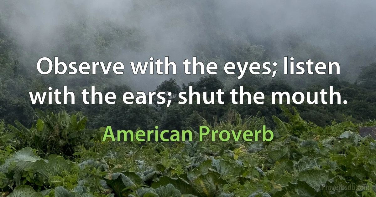 Observe with the eyes; listen with the ears; shut the mouth. (American Proverb)