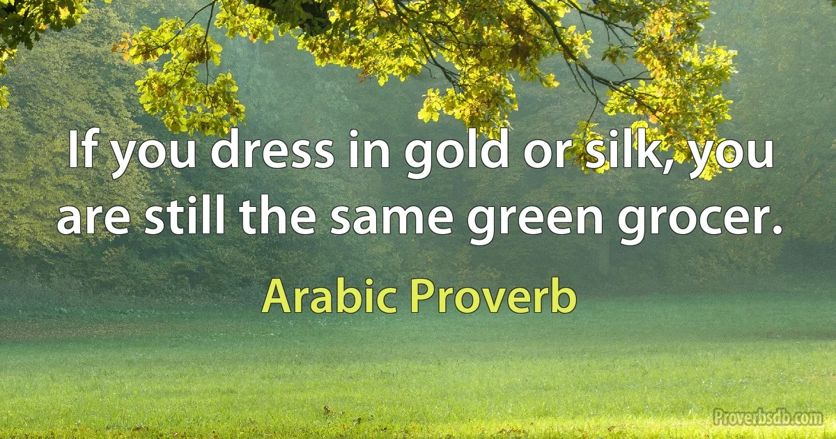 If you dress in gold or silk, you are still the same green grocer. (Arabic Proverb)