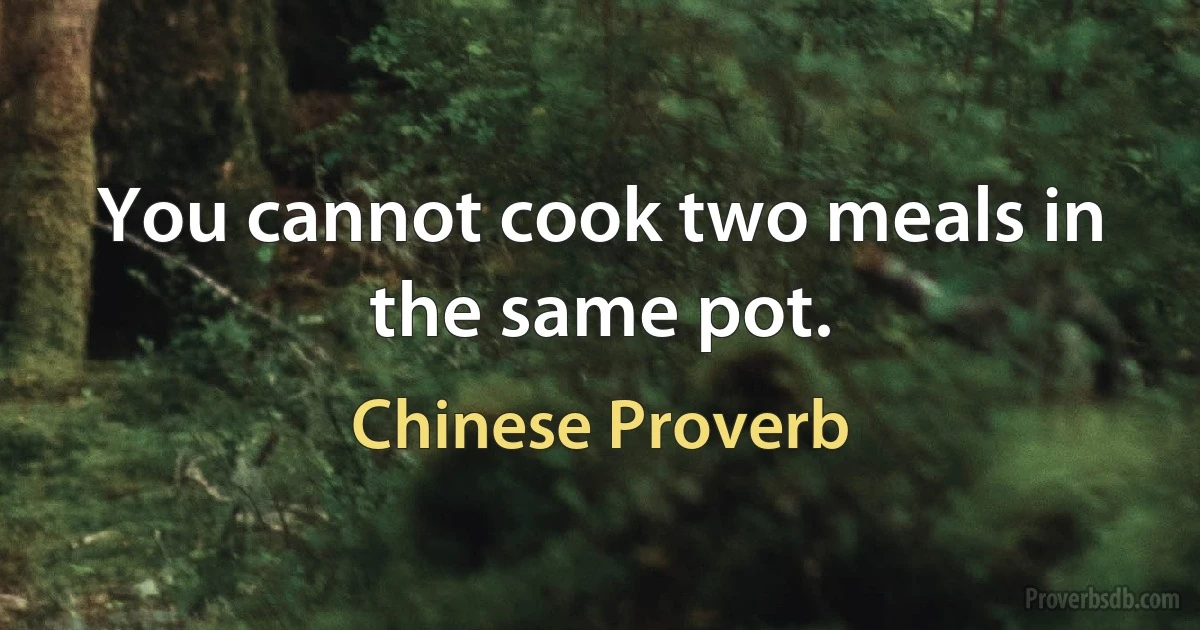 You cannot cook two meals in the same pot. (Chinese Proverb)