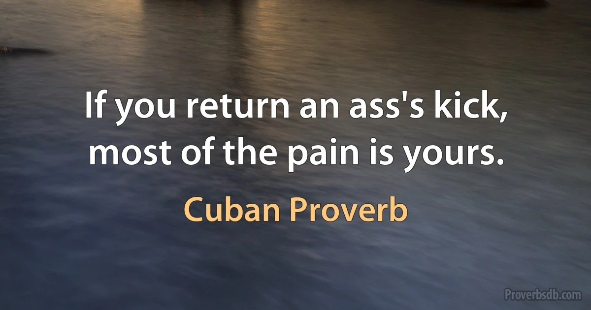 If you return an ass's kick, most of the pain is yours. (Cuban Proverb)