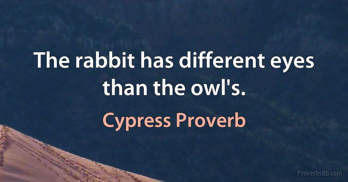 The rabbit has different eyes than the owl's. (Cypress Proverb)