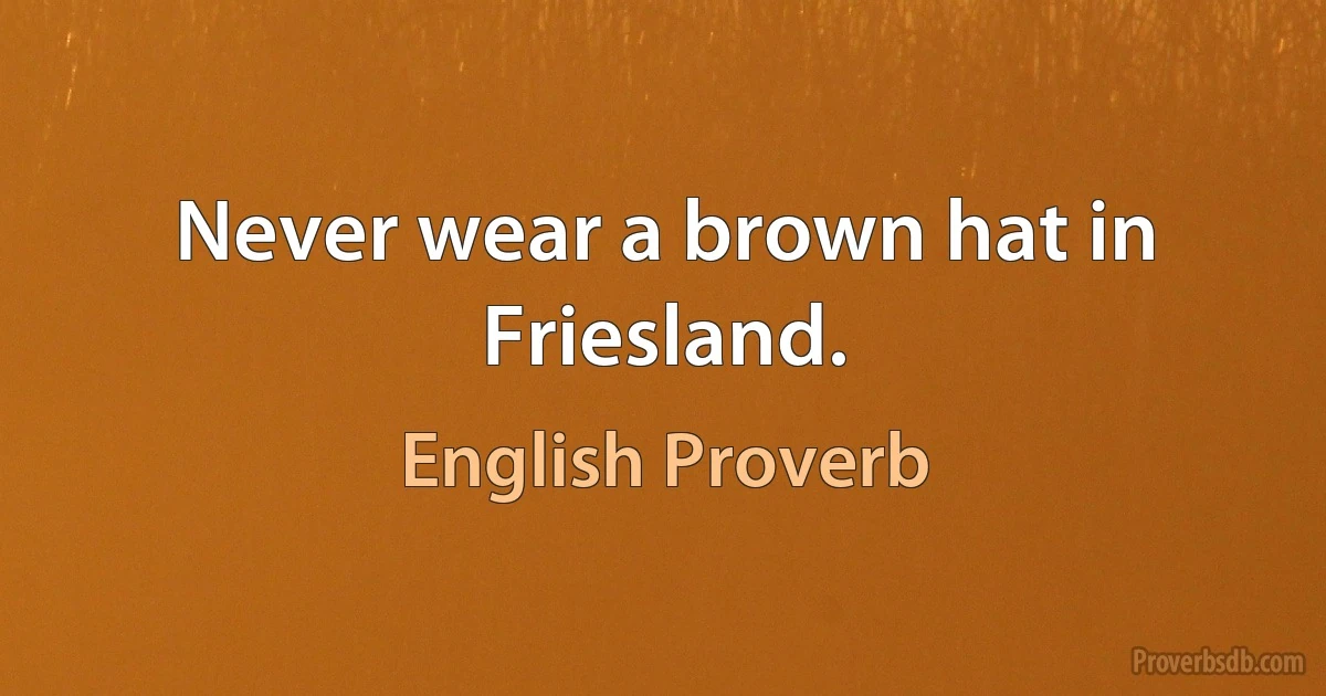 Never wear a brown hat in Friesland. (English Proverb)