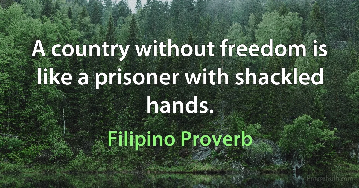 A country without freedom is like a prisoner with shackled hands. (Filipino Proverb)