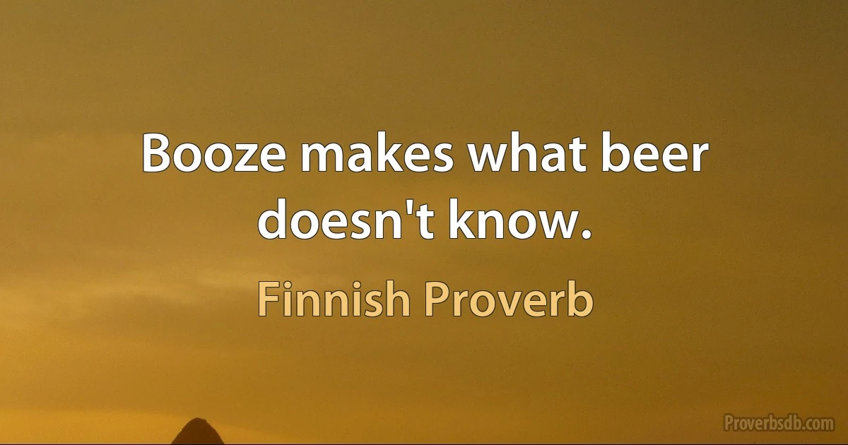 Booze makes what beer doesn't know. (Finnish Proverb)