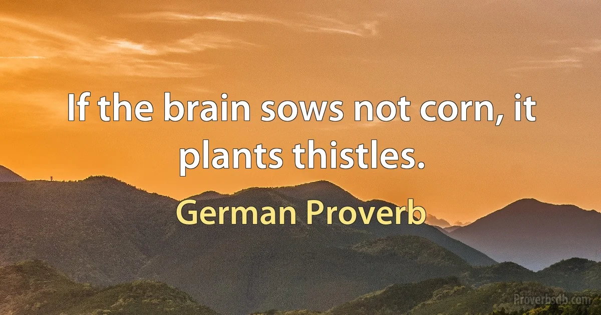 If the brain sows not corn, it plants thistles. (German Proverb)