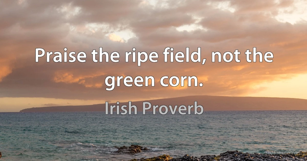 Praise the ripe field, not the green corn. (Irish Proverb)