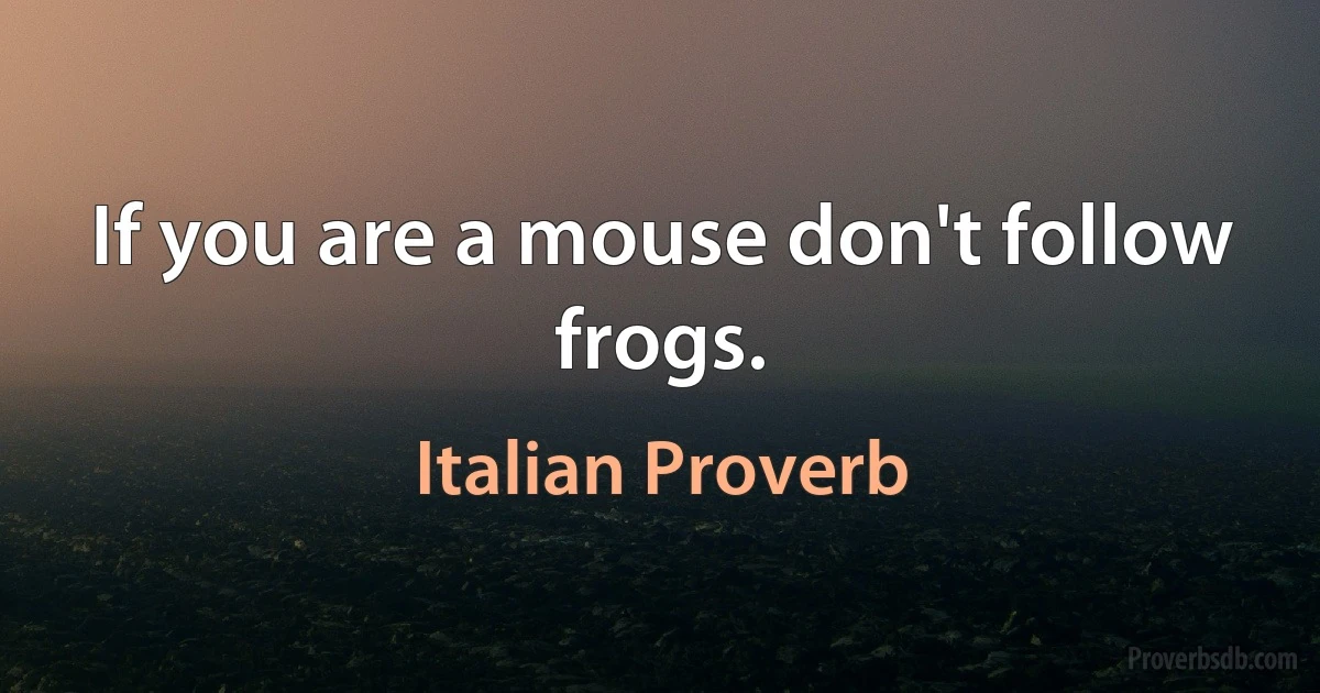 If you are a mouse don't follow frogs. (Italian Proverb)