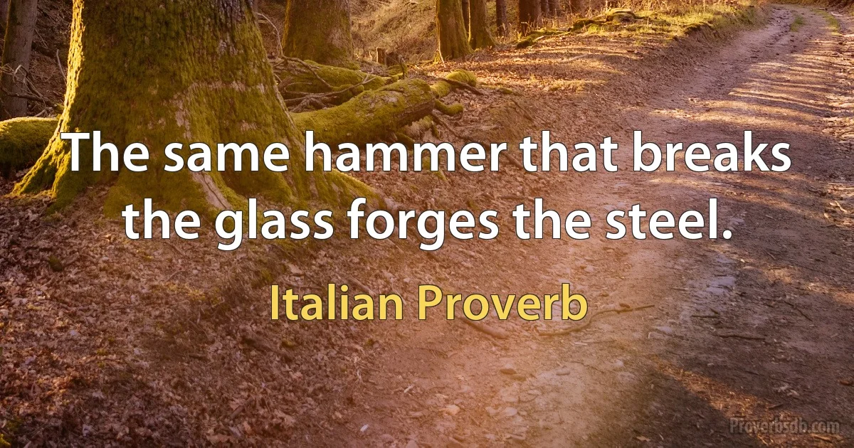 The same hammer that breaks the glass forges the steel. (Italian Proverb)