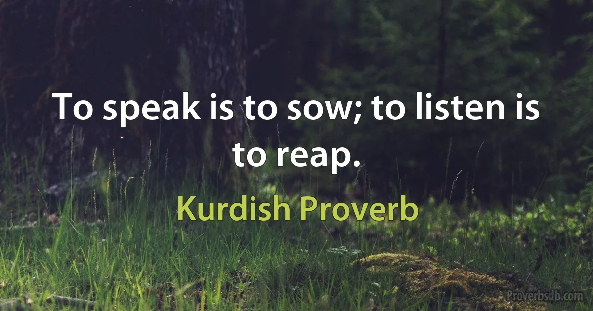 To speak is to sow; to listen is to reap. (Kurdish Proverb)