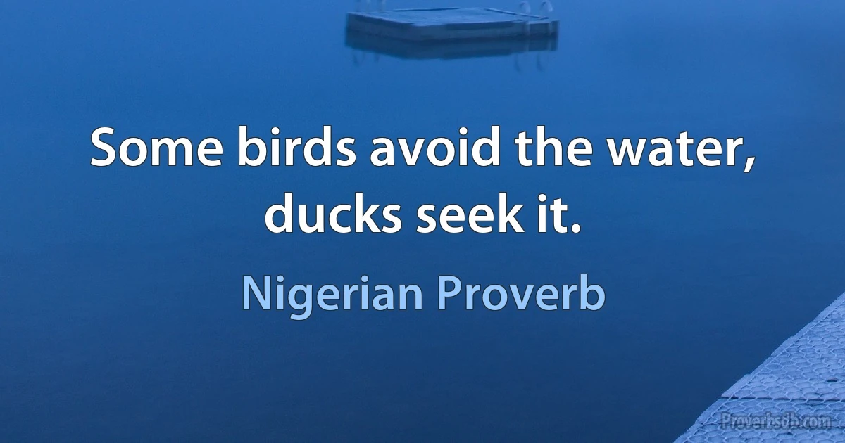 Some birds avoid the water, ducks seek it. (Nigerian Proverb)