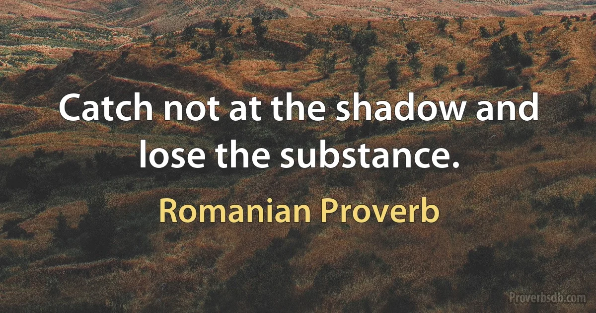 Catch not at the shadow and lose the substance. (Romanian Proverb)