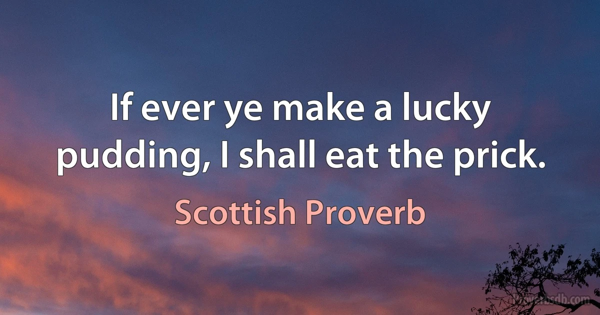 If ever ye make a lucky pudding, I shall eat the prick. (Scottish Proverb)