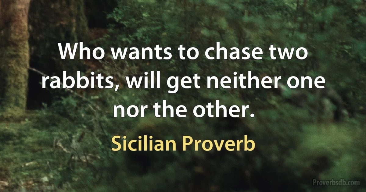 Who wants to chase two rabbits, will get neither one nor the other. (Sicilian Proverb)