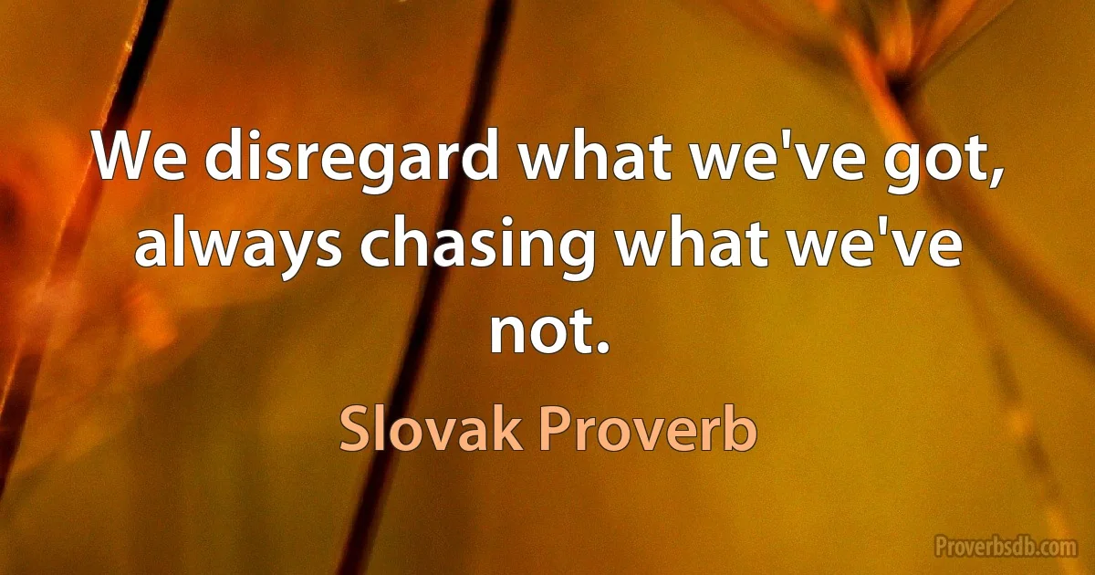 We disregard what we've got, always chasing what we've not. (Slovak Proverb)