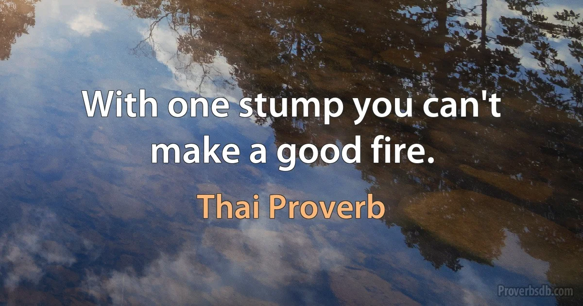 With one stump you can't make a good fire. (Thai Proverb)