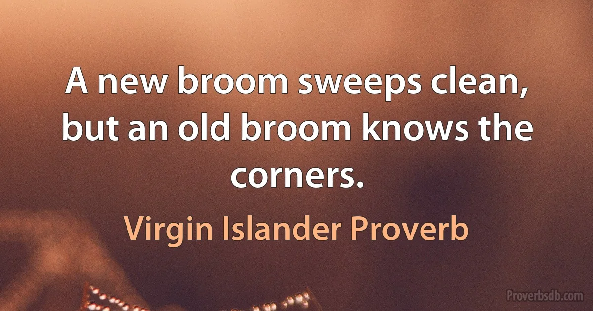 A new broom sweeps clean, but an old broom knows the corners. (Virgin Islander Proverb)