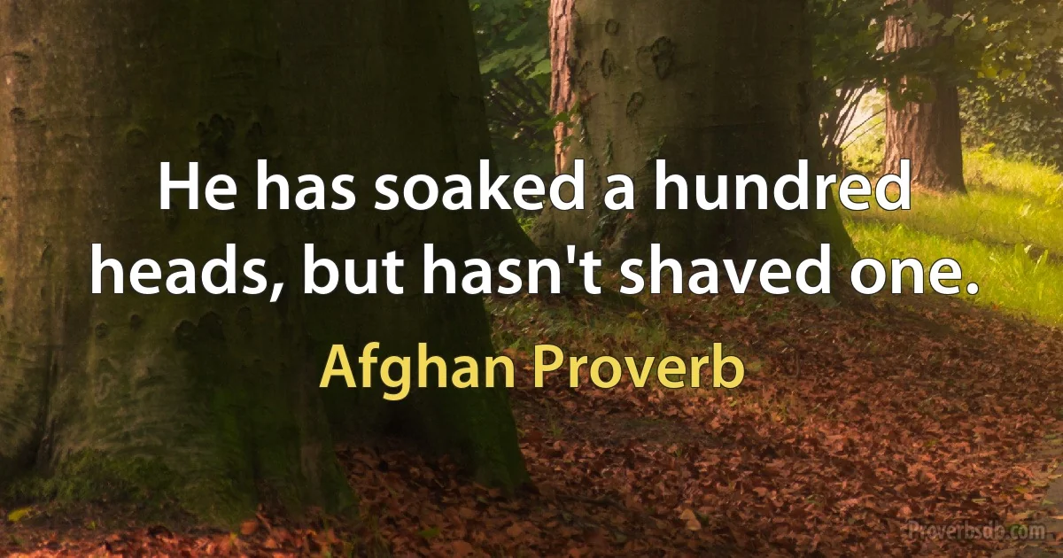 He has soaked a hundred heads, but hasn't shaved one. (Afghan Proverb)