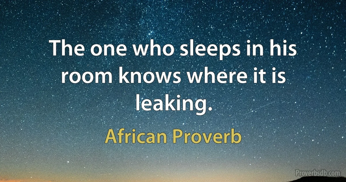 The one who sleeps in his room knows where it is leaking. (African Proverb)