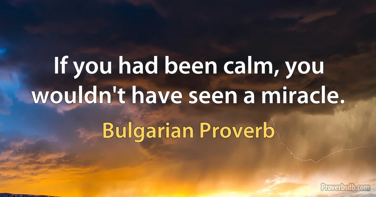 If you had been calm, you wouldn't have seen a miracle. (Bulgarian Proverb)