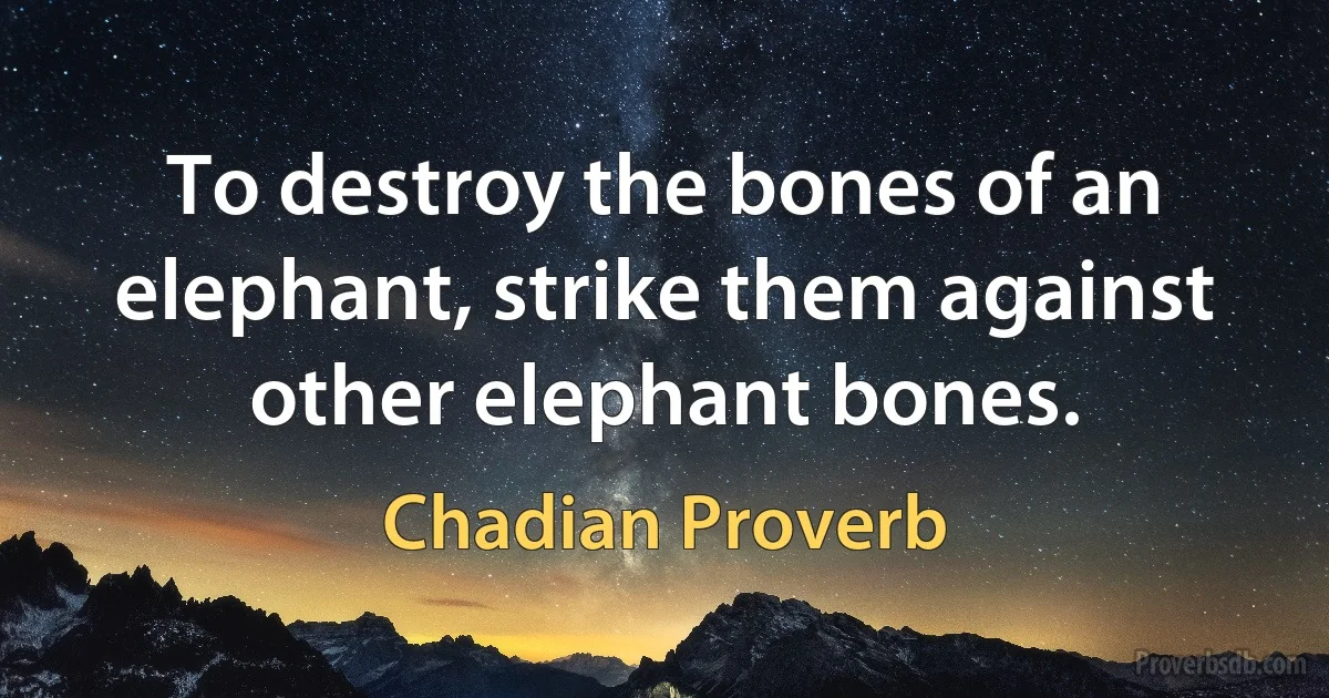 To destroy the bones of an elephant, strike them against other elephant bones. (Chadian Proverb)