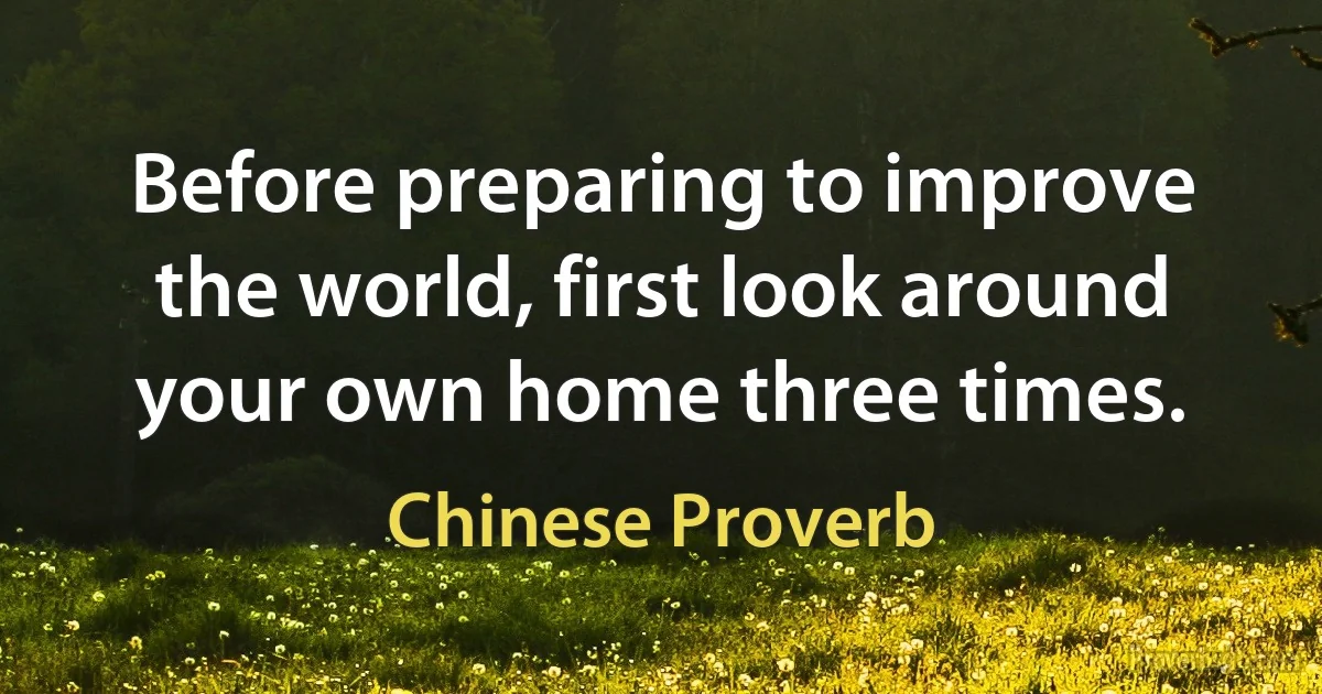 Before preparing to improve the world, first look around your own home three times. (Chinese Proverb)