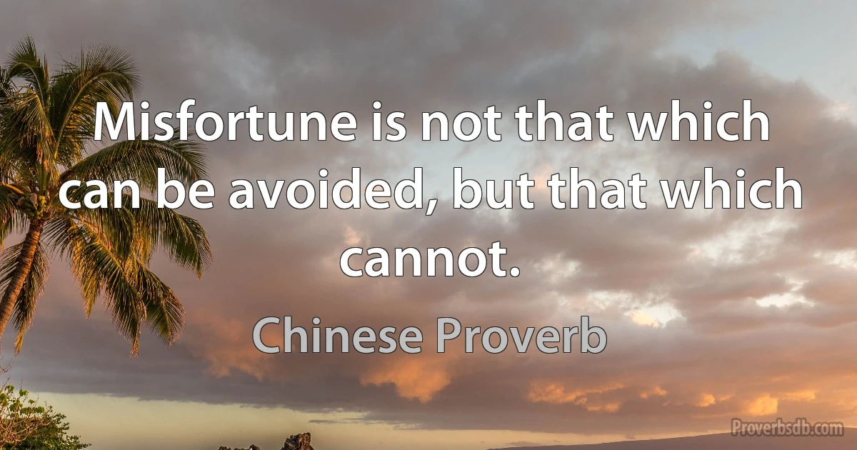 Misfortune is not that which can be avoided, but that which cannot. (Chinese Proverb)