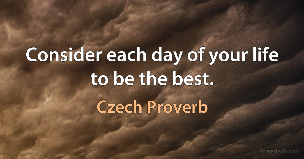 Consider each day of your life to be the best. (Czech Proverb)