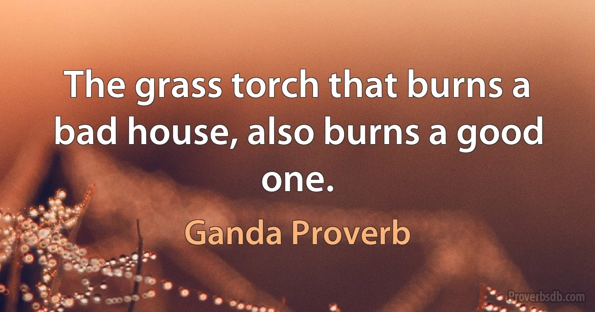 The grass torch that burns a bad house, also burns a good one. (Ganda Proverb)