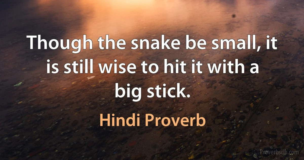 Though the snake be small, it is still wise to hit it with a big stick. (Hindi Proverb)