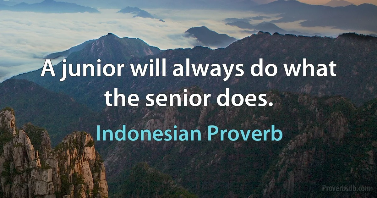 A junior will always do what the senior does. (Indonesian Proverb)