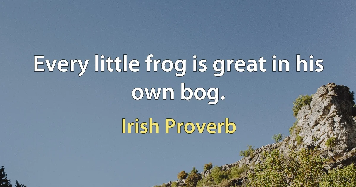 Every little frog is great in his own bog. (Irish Proverb)