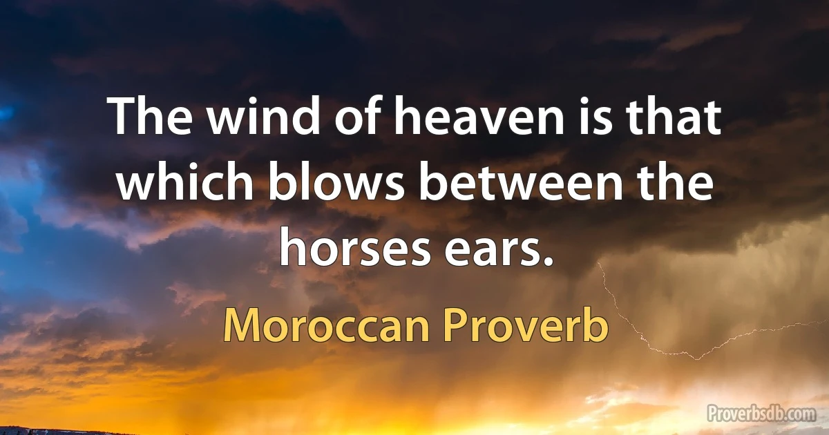 The wind of heaven is that which blows between the horses ears. (Moroccan Proverb)