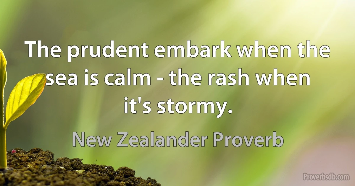 The prudent embark when the sea is calm - the rash when it's stormy. (New Zealander Proverb)