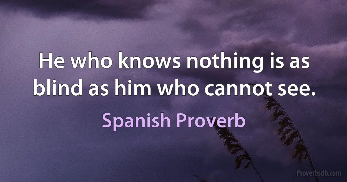 He who knows nothing is as blind as him who cannot see. (Spanish Proverb)