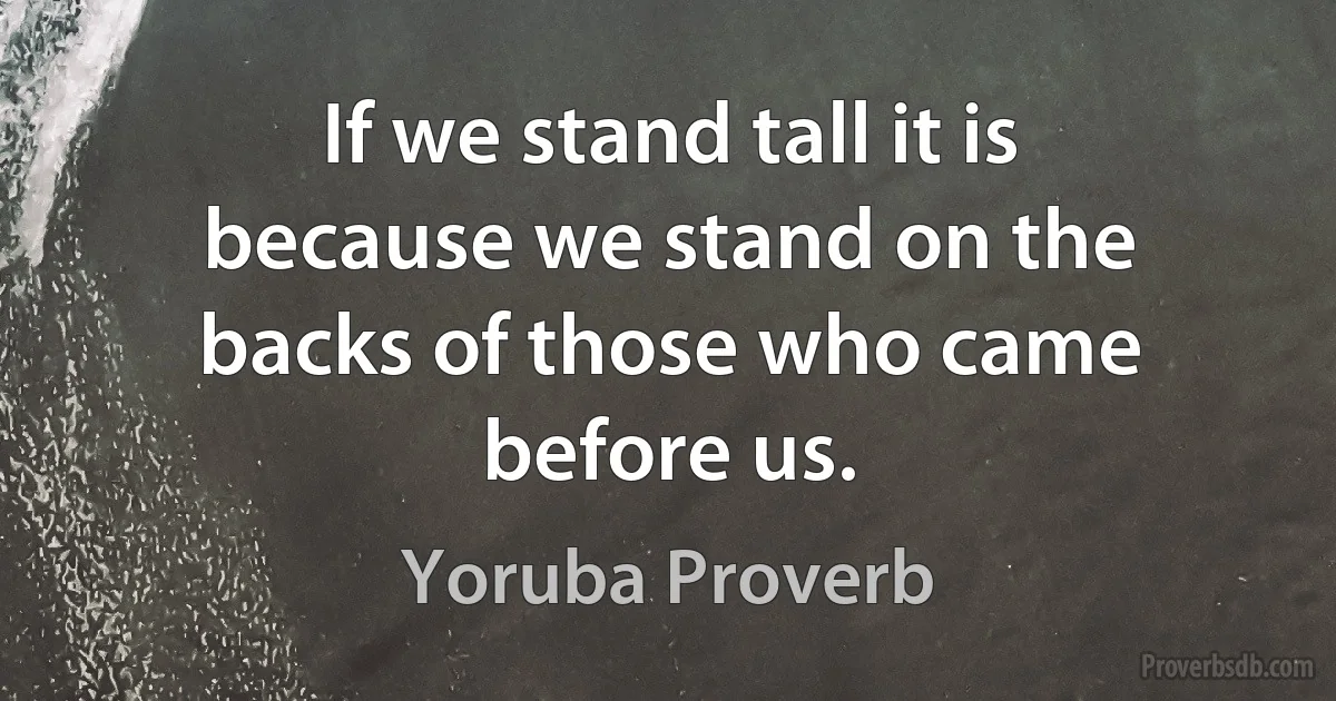 If we stand tall it is because we stand on the backs of those who came before us. (Yoruba Proverb)