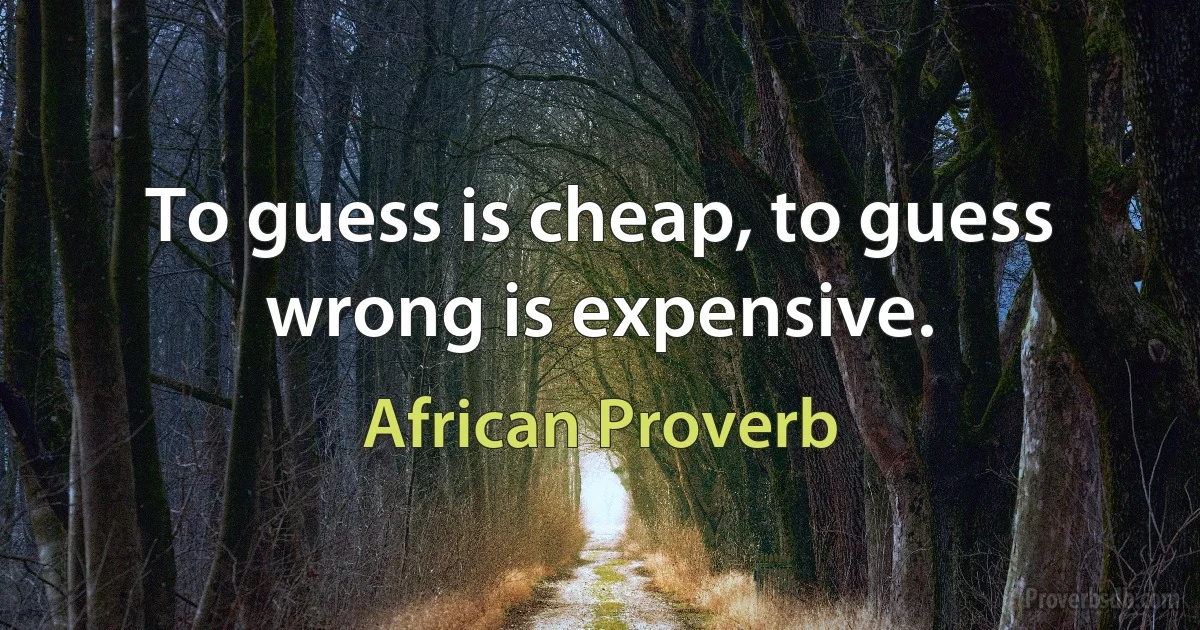 To guess is cheap, to guess wrong is expensive. (African Proverb)