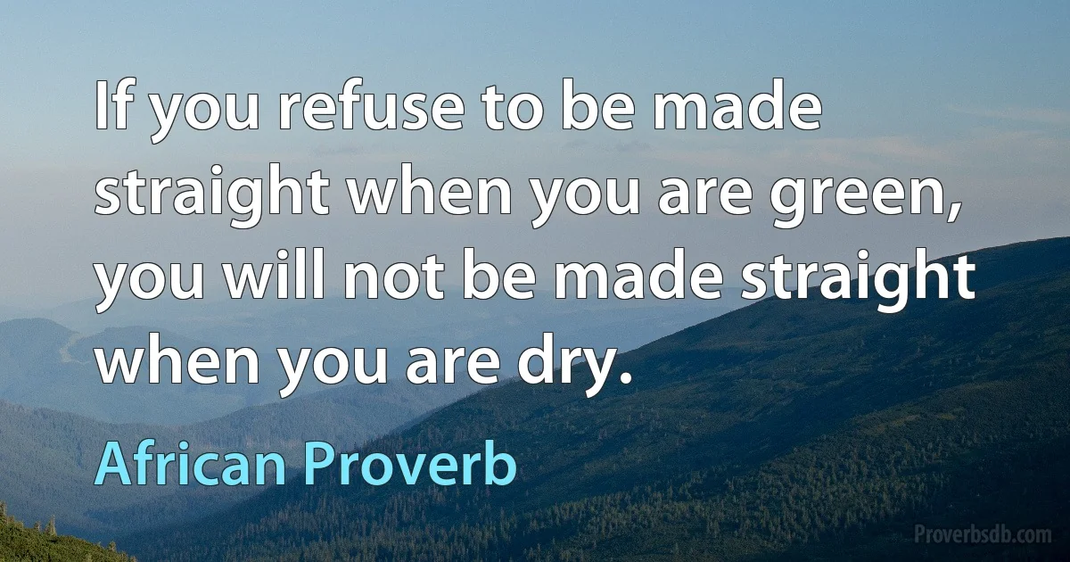 If you refuse to be made straight when you are green, you will not be made straight when you are dry. (African Proverb)