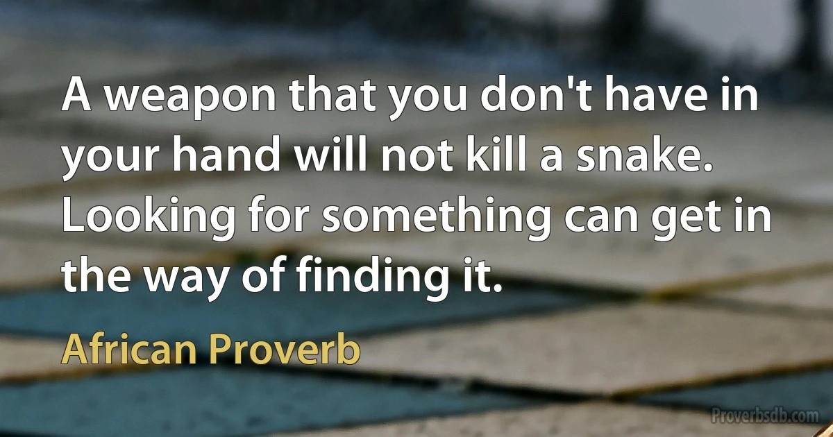 A weapon that you don't have in your hand will not kill a snake. Looking for something can get in the way of finding it. (African Proverb)