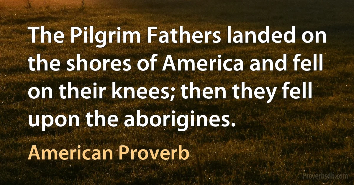 The Pilgrim Fathers landed on the shores of America and fell on their knees; then they fell upon the aborigines. (American Proverb)