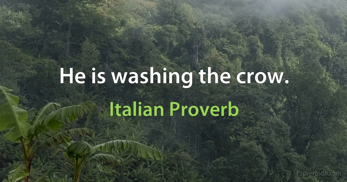 He is washing the crow. (Italian Proverb)