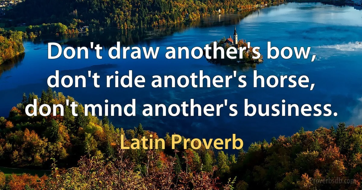 Don't draw another's bow, don't ride another's horse, don't mind another's business. (Latin Proverb)