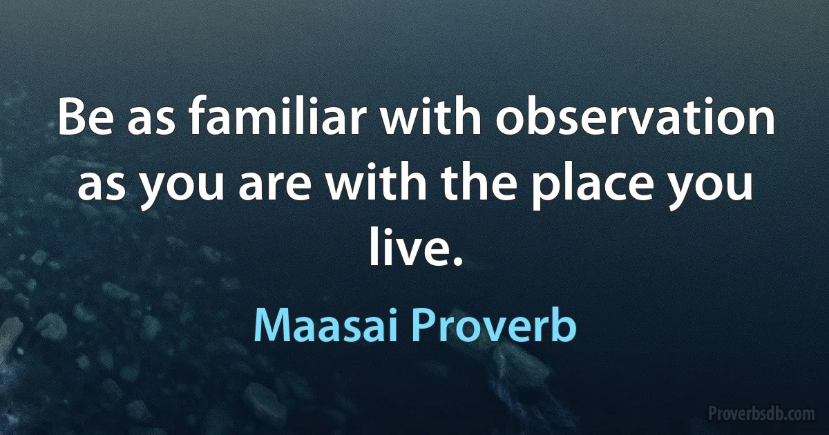 Be as familiar with observation as you are with the place you live. (Maasai Proverb)